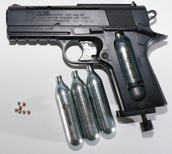 BB pistol with CO2 cartridges and BBs