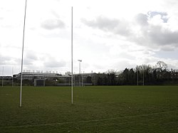 The Back Pitches and Training area, also visible is the Unused Cricket House and the QUB Science Lab. BH123523Back.JPG