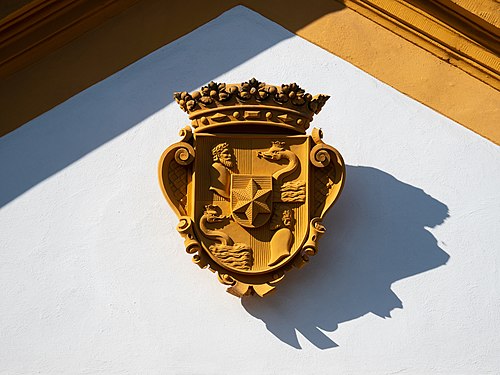 Coat of arms on the portal of the former Domherrenhof in Bamberg