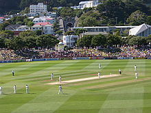 A view of Basin Reserve with the stands and carillon in the background Basin Reserve.JPG