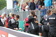 Deutsch: Beachhandball Europameisterschaften 2019 (Beach handball Euro); Tag 5: 6. Juli 2019 – Frauen, Platzierungsspiel für die Ränge 9–12, Deutschland-Polen 2:1 (22:23, 19:16, 7:6) English: Beach handball Euro; Day 5: 6 July 2019 – Placement Match/Cross Match for rank 9–12 Women – Germany-Poland 2:1 (22:23, 19:16, 7:6)