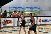 Deutsch: Beachhandball Europameisterschaften 2019 (Beach handball Euro); Tag 2: 3. Juli 2019 – Männer, Vorrunde Gruppe B, Russland-Dänemark 2:0 (22:16, 21:17) English: Beach handball Euro; Day 2: 3 July 2019 – Women Preliminary Round Group A – Men Preliminary Round Group B – Russia-Denmark 2:0 (22:16, 21:17)