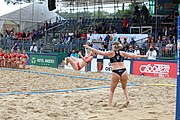 Deutsch: Beachhandball Europameisterschaften 2019 (Beach handball Euro); Tag 5: 6. Juli 2019 – Frauen, Halbfinale, Kroatien-Dänemark 1:2 (12:19, 17:10, 4:7) English: Beach handball Euro; Day 5: 6 July 2019 – Semifinal Men – Croatia-Denmark 1:2 (12:19, 17:10, 4:7)