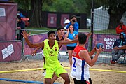 Deutsch: Beachhandball bei den Olympischen Jugendspielen 2018; Tag 5, 10. November 2018; Jungs, Platzierungsrunde - Venezuela-Paraguay 2:0 English: Beach handball at the 2018 Summer Youth Olympics at 11 October 2018 – Boys Consolation Round – Venezuela-Paraguay 2:0