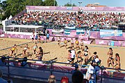 Deutsch: Beachhandball bei den Olympischen Jugendspielen 2018; Tag 3, 9. Oktober 2018; Jungs, Vorrunde, Gruppe B - Argentinien-Hongkong 2:0 English: Beach handball at the 2018 Summer Youth Olympics at 9 October 2018 – Girls Preliminary Round Group B – Argentina-Hing Kong 2:0