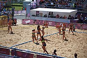 Deutsch: Beachhandball bei den Olympischen Jugendspielen 2018; Tag 4, 10. Oktober 2018; Mädchen, Vorrunde, Gruppe A - Ungarn-Chinese Taipei (Taiwan) 2:0 English: Beach handball at the 2018 Summer Youth Olympics at 10 October 2018 – Girls Preliminary Round Group A‎ – Hungary-Chinese Taipei 2:0