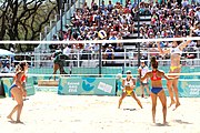 Deutsch: Beachvolleyball bei den Olympischen Jugendspielen 2018; Tag 9, 15. Oktober 2018; Mädchen, Viertelfinale: Puerto Rico-Russland 0–2 (12–21/10–21) English: Beach volleyball at the 2018 Summer Youth Olympics at 15 October 2018 – Girls Quarterfinals: Puerto Rico-Russia 0–2 (12–21/10–21)