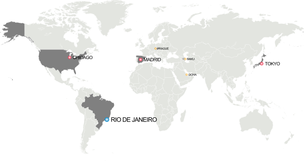 Mapa kandidátů pro Letní olympijské hry 2016