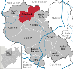 Läget för staden Billerbeck i Kreis Coesfeld