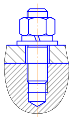 Svorník zašroubovaný ke spojované části s maticí a podložkou