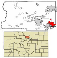 Location of Lafayette in Boulder County, Colorado.