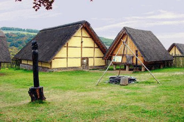 Reconstruction of a late La Tène period settlement in Altburg near Bundenbach, Germany (first century BC)