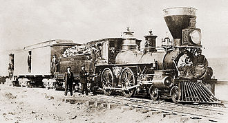 CPRR #113 Falcon, a Danforth 4-4-0, at Argenta, Nevada, March 1, 1869 (photo: J.B. Silvis) CPRR Locomotive -113 FALCON 1869.jpg