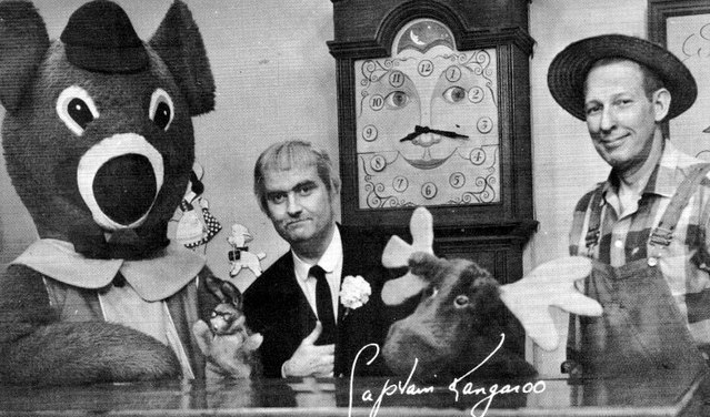 From left: Dancing Bear, Bunny Rabbit, Captain Kangaroo, Grandfather Clock, Mr. Moose, and Mr. Green Jeans