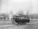 Car 1 of the Rainier Power and Railway Co with investor David T Denny, near Lake Union, Seattle, ca 1883-1893 (SEATTLE 5604).jpg