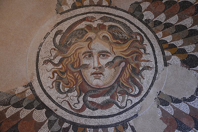 File:Cental panel of a mosaic floor with the head of Medusa, 1st-2nd century AD, National Museum of Rome, Baths of Diocletian, Rome (13270181615).jpg