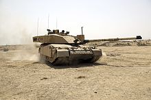 A Challenger 2 tank patrolling outside Basra, Iraq, during Operation Telic Challenger 2 Main Battle Tank patrolling outside Basra, Iraq MOD 45148321.jpg