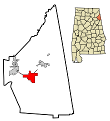 Cherokee County Alabama Incorporated and Unincorporated areas Centre Highlighted.svg