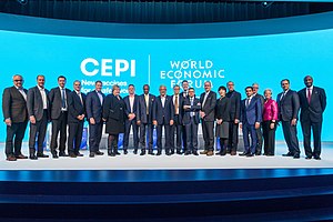 Launch of the Coalition for Epidemic Preparedness Innovations, CEPI in 2017 at the World Economic Forum in Davos, Switzerland. Coalition for Epidemic Preparedness Innovations (2017, Davos).jpg