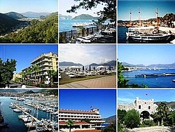 1. Distant view of Marmaris; 2. Beaches of Marmaris; 3. Wooden yachts; 4. Marmaris center; 5. Beaches of Marmaris; 6. Dolphinarium in Marmaris; 7. Marina of Marmaris; 8. Hotel Mares; 9. Marmaris Castle.