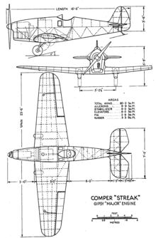 Comper Streak 3-view drawing from NACA-AC-194