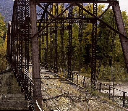 Condemned bridge spanning Flathead river in Montana