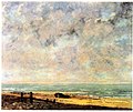 Mer - Gustave Courbet - La ligne d'horizon est clairement une ligne de fuite de la perspective. L'absence de lignes droites fuyant vers l'infini rend difficile d'affirmer si l'horizon est ou non ligne de fuite principale. Si vous partagez le sentiment que la mer y est peinte selon une vue en légère plongée, c'est-à-dire que l'artiste est situé sur un promontoire, alors l'horizon de ce tableau n'est pas pour vous une ligne principale.