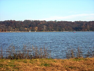 Creve Coeur Lake hosted the rowing events for the 1904 Summer Olympics in St. Louis. Creve Coeur park.jpg