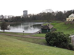 The lake with the university Arts Tower in the background. Crookes Valley Park 2.jpg