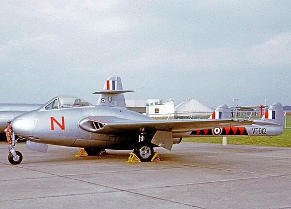 De Havilland Vampire F.3 wearing the unit markings of No. 601 Squadron