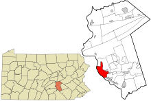 Dauphin County Pennsylvania włączone i nieposiadające osobowości prawnej obszary Harrisburg podświetlone.svg