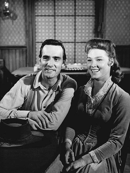 Weaver and Mariette Hartley on the set of Gunsmoke, 1962