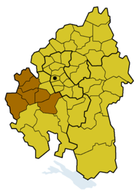 Location of the former prelature of Tübingen within the Evang.  Regional Church in Württemberg