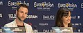 English: Måns Zelmerlöw & Petra Mede at a press conference during the Eurovision Song Contest 2016 Stockholm. (Help translate this text)