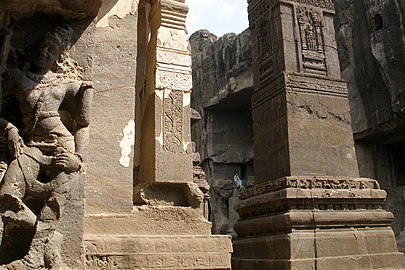 Ellora Caves, India, Pillars at Kailasa Temple 2.jpg