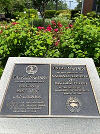 Fairlington Historical Marker, Arlington VA (close up) Fairlington Historical Marker Arlington VA close up with flowers.jpg