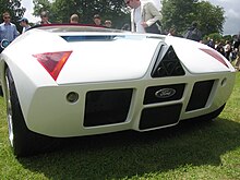 The GT90's design places emphasis on angles, specifically highlighting triangles throughout the car. Ford GT90 Back.jpg