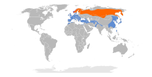 Aire de répartition du pinson du nord.