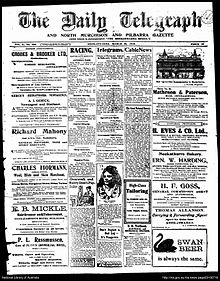 The Daily Telegraph va Shimoliy Murchison va Pilbarra Gazette.jpg birinchi sonining birinchi sahifasi