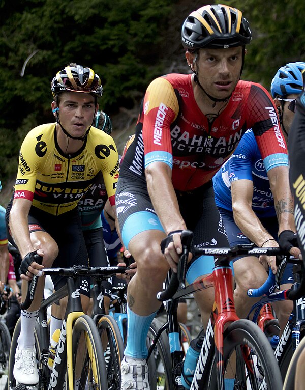 Caruso (right) at the 2023 Giro d'Italia, where he finished in fourth place overall