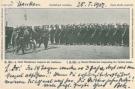 Postcard showing Waldersee inspecting Italian troops.