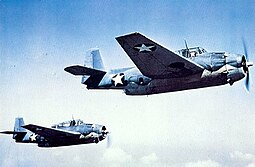 Grumman TBF-1 Avengers in flight, circa in 1942.jpg