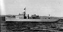 HMCS Cougar in the Strait of Juan de Fuca, ca. December 1940. HMCS Cougar (Z15) beam.jpg