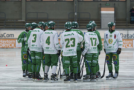 Hammarby bandy team before the match start. Hammarby is one of the world's top bandy team.