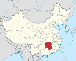 Map showing the location of Hunan Province