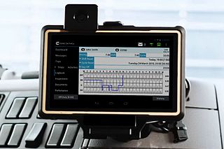 Electronic on-board recorder Electronic device used to track the time a vehicle is being driven