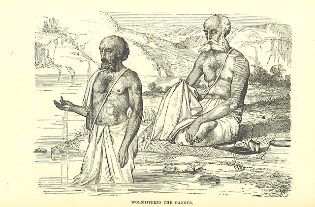 Brahmins worshipping River Ganges 1882.