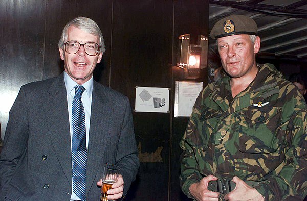 Walker with Prime Minister John Major at the Ilidza Compound in Sarajevo, Bosnia, during Operation Joint Endeavor