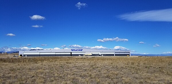 The Pilatus Aircraft hangar at Rocky Mountain Metropolitan Airport