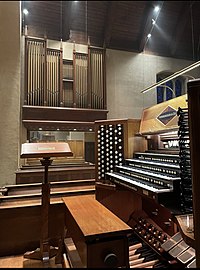 Organ case and console in the sanctuary